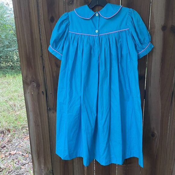 Girls' Handmade SMOCKED Heirloom DRESS Ciel Blue 10-12 Vicky Walker New - Picture 4 of 6